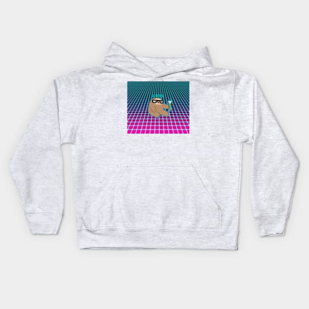 Science Sloth Vaporwave Grid Pattern Kids Hoodie by saradaboru